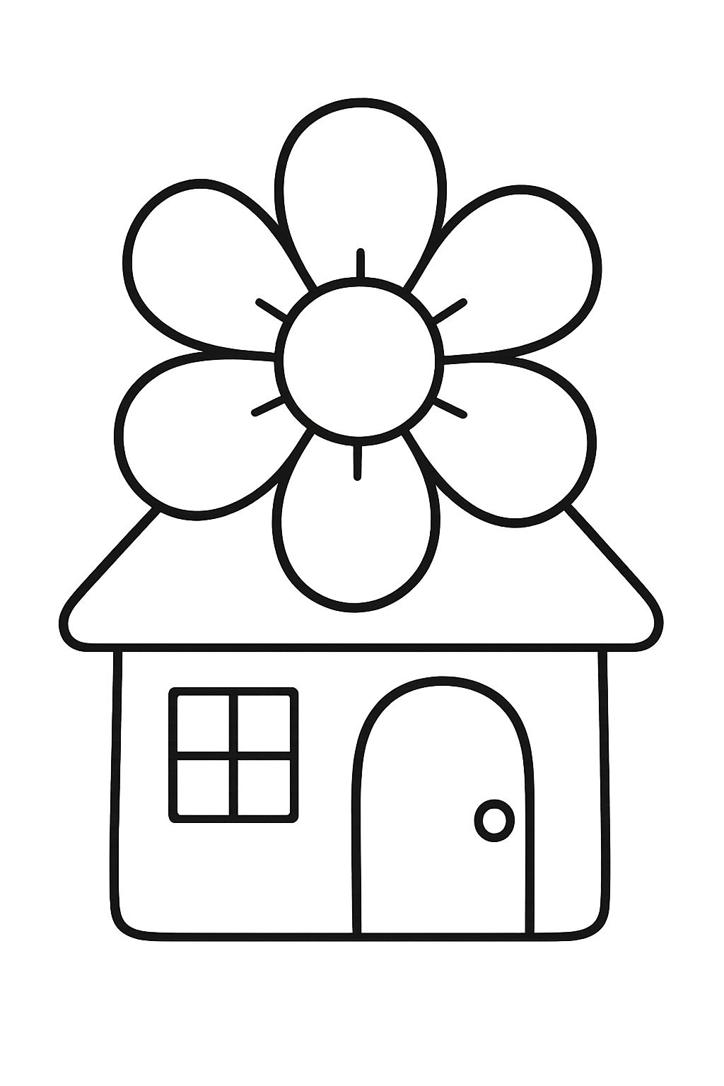 A simple flower-shaped house with large petals forming the roof and walls.