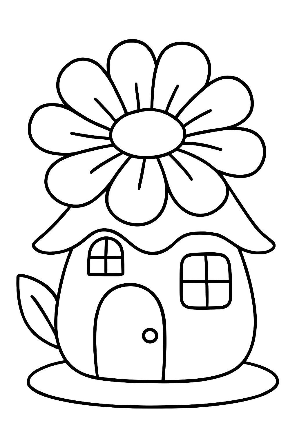 A single flower-shaped house with petals as the roof, a door, and windows.